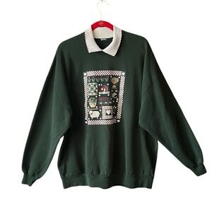 Vintage Country Cottage Theme Collar Sweatshirt. Size 2X